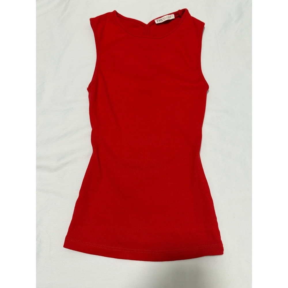 ZARA Red Ribbed Sleeveless Open Back Top Womens Size S Solid Knit